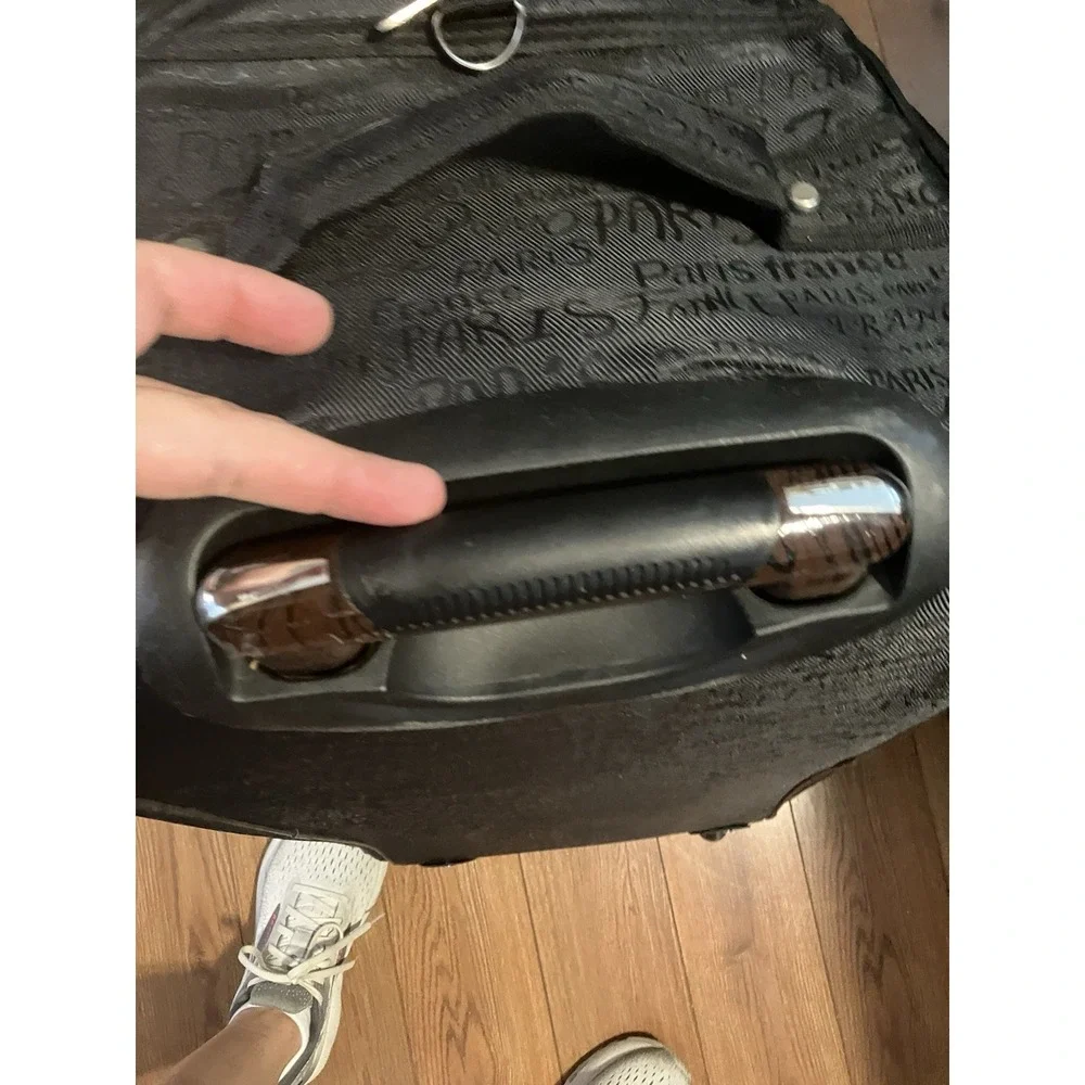 Embossed Paris Pattern Large Rolling Duffel Bag Black 32